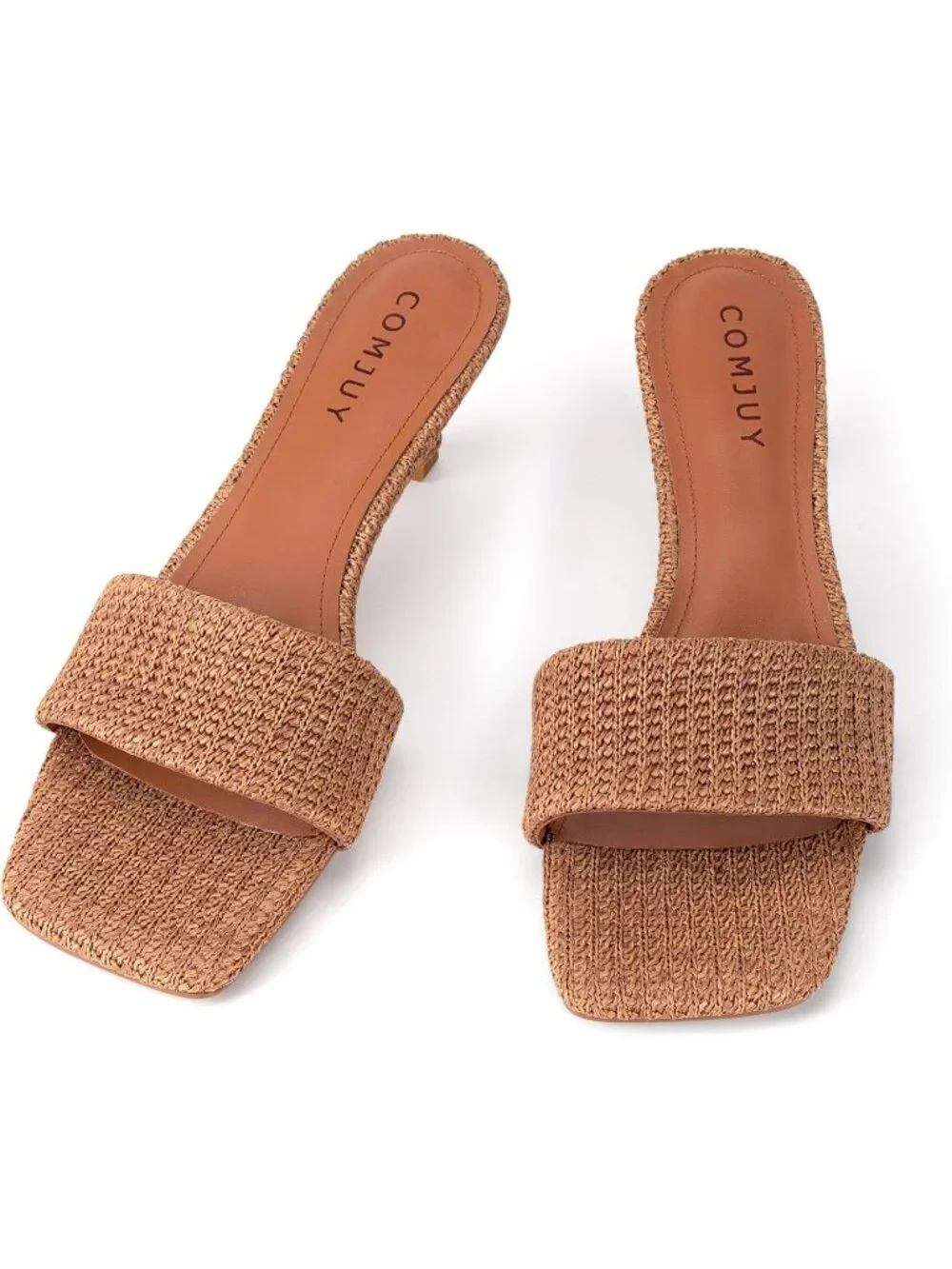 Women's Heeled Sandals Comfortable Brown Kitten Heels Square Toe Summer Heels